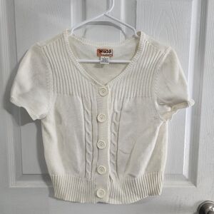 Mudd vintage knit button up short sleeve cream cardigan lagenlook 90s y2k Med